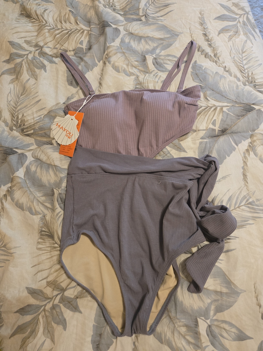 3 For $15 Ribbed One-Piece Swimsuit in Dusty Lavender M - Picture 4 of 11